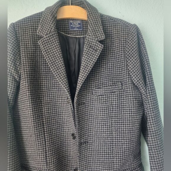 Abercrombie & Fitch Wool Blend Black and Gray Houndstooth Coat Jacket - Picture 3 of 12